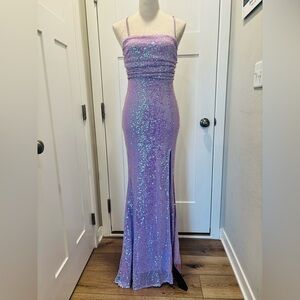 Glowing Praise Lilac Sequin Lace-Up Maxi Dress
